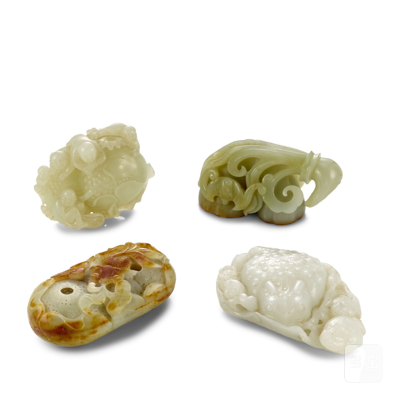 二十世紀 各色玉雕擺飾四件 | FOUR JADE CARVINGS OF ORNAMENTS - 图1